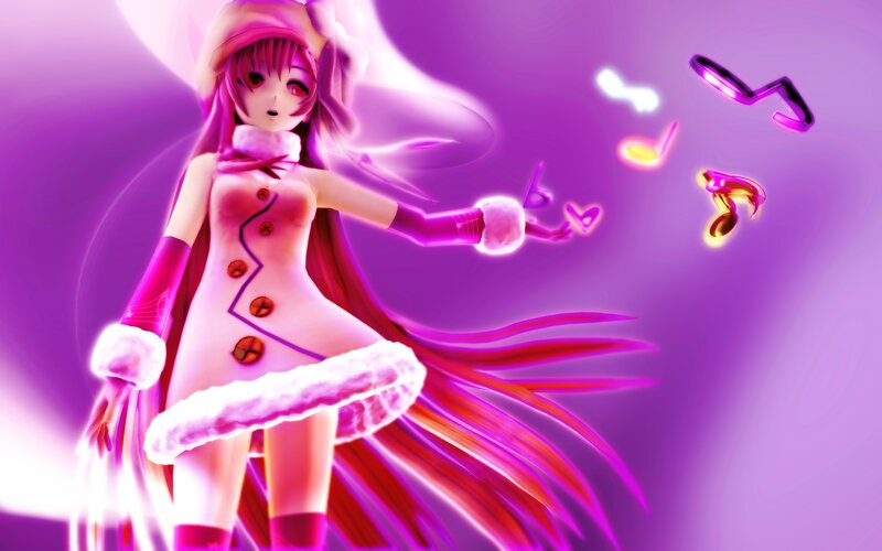 Anime Girl with Music Notes — Purple