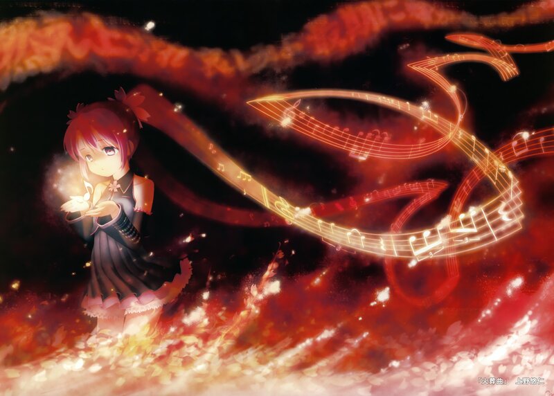 Anime Girl with Music Notes — Red