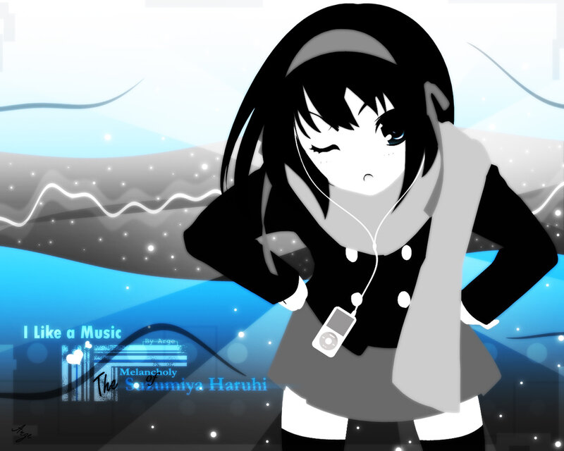 anime girl with music player
