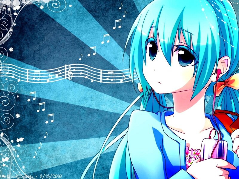 Anime girl with music player