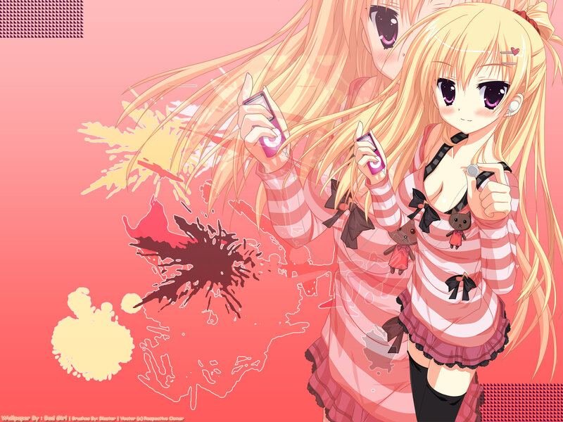 anime girl with music player