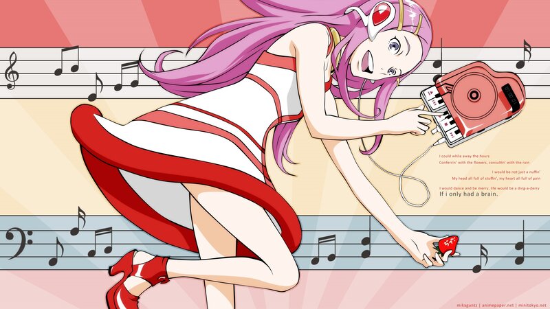 anime girl with music player