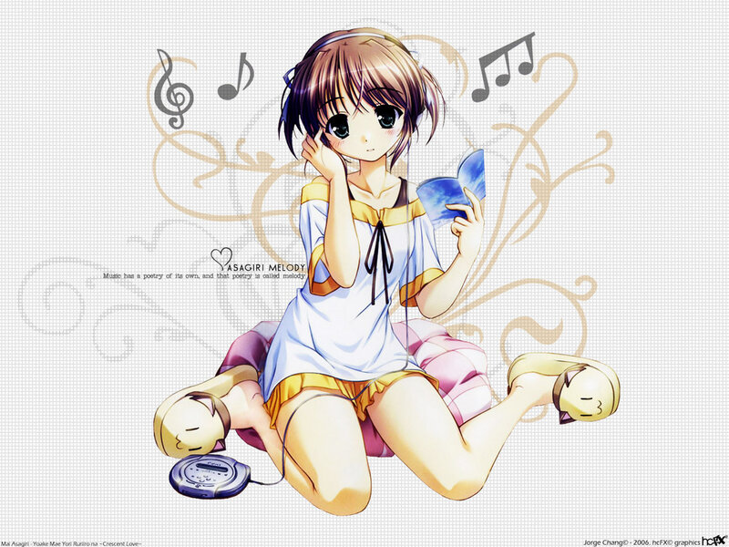Anime Girl with Music Player — White, Calm