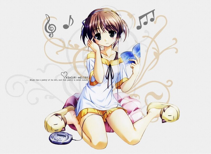 Anime Girl with Music Player — White