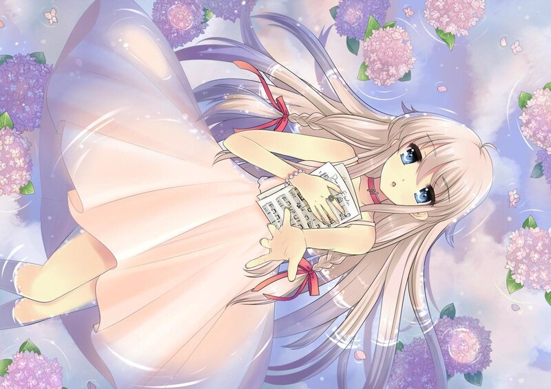 Anime Girl with Music Sheet — Purple, Serene
