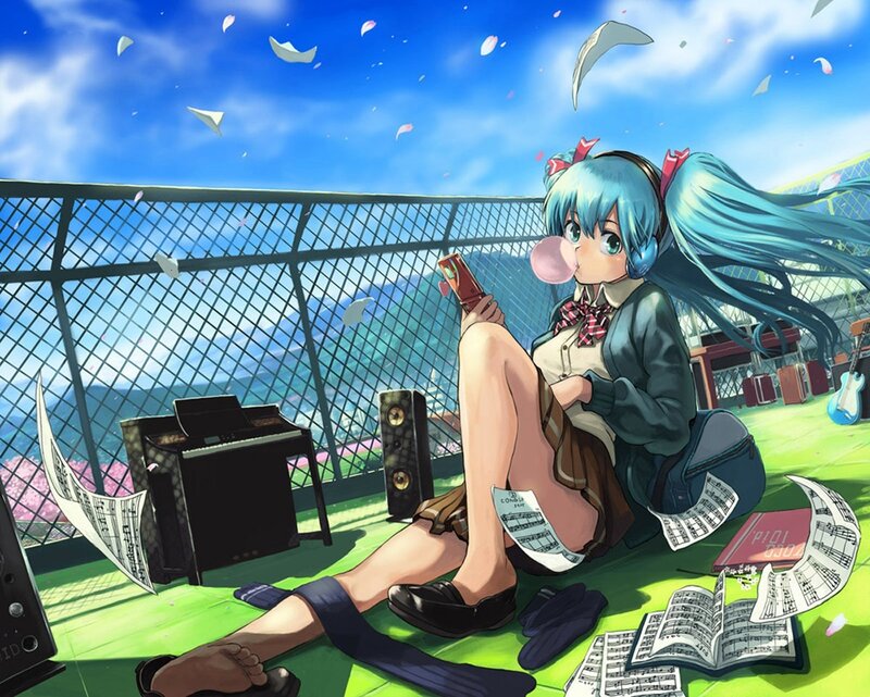 Anime girl with music sheets