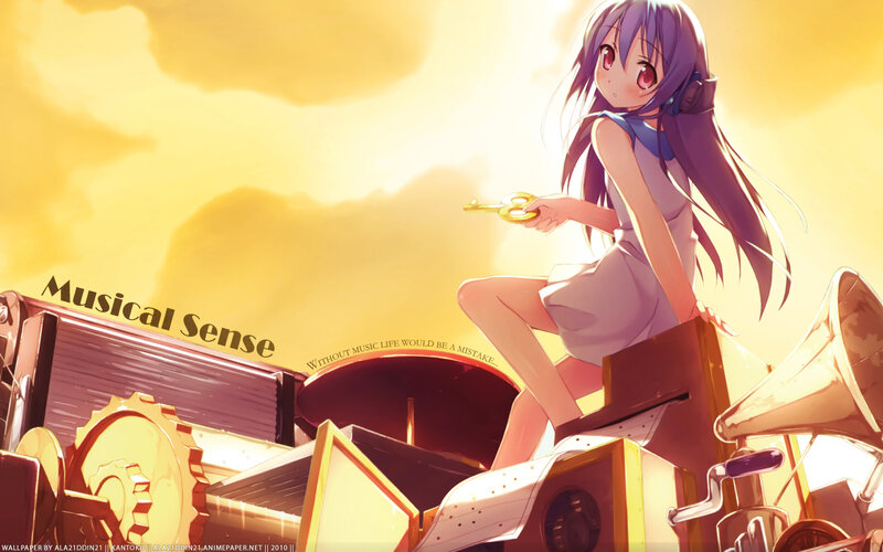 Anime girl with musical instruments