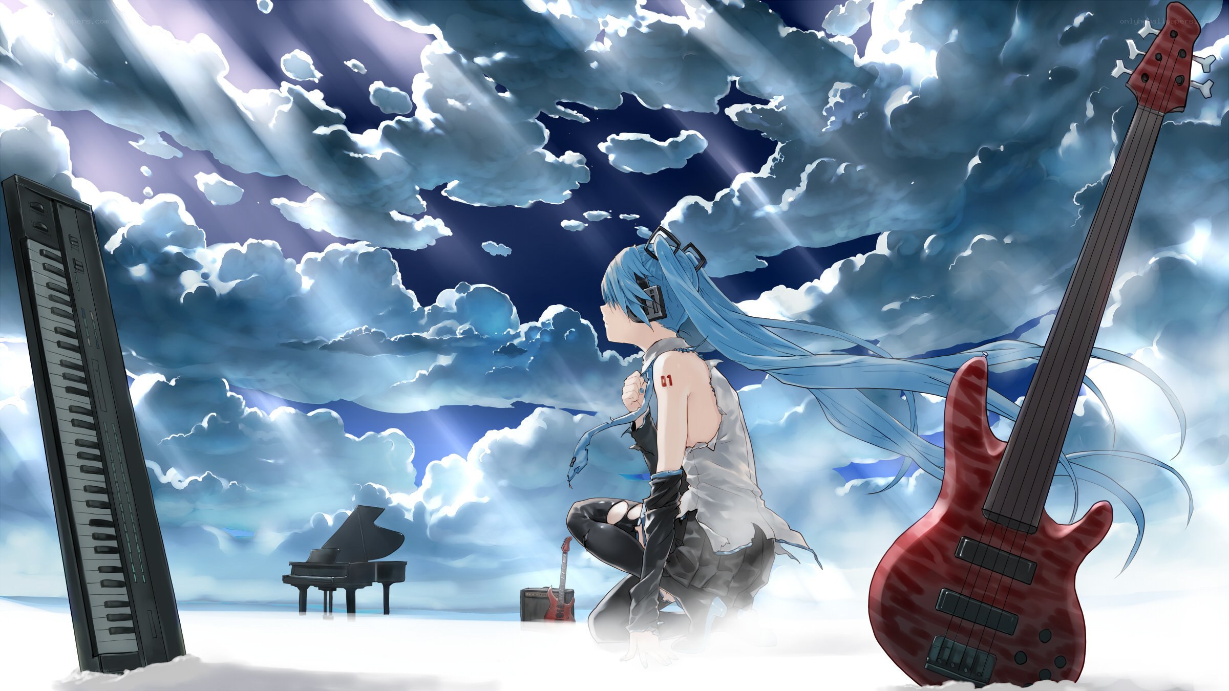 Anime girl with musical instruments