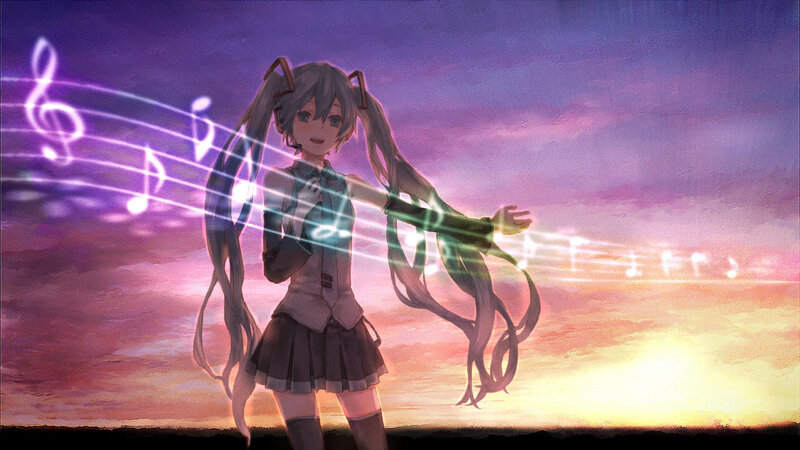 Anime Girl with Musical Notes — Purple