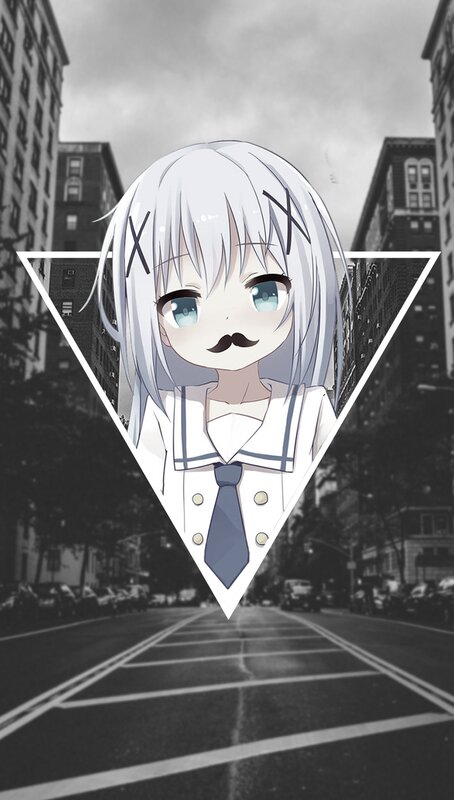 Anime Girl with Mustache — White