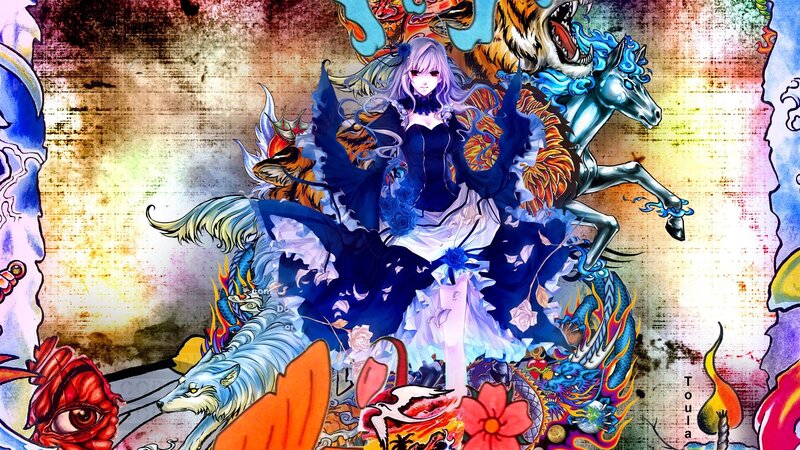 anime girl with mythical creatures