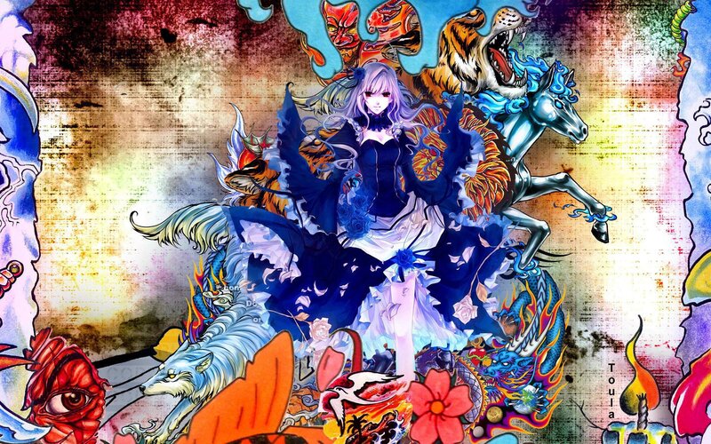Anime Girl with Mythical Creatures — Blue, Dramatic