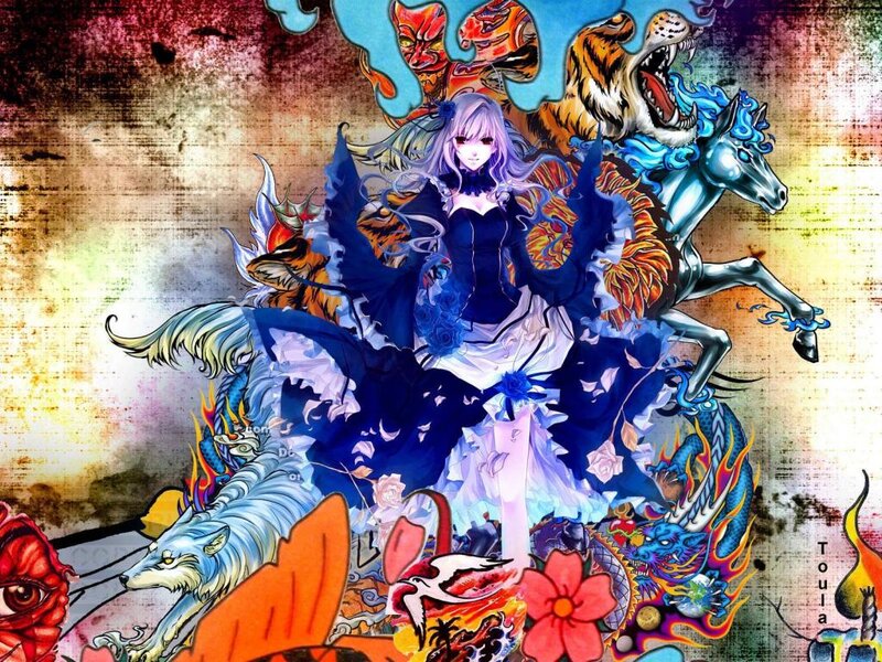 Anime Girl with Mythical Creatures — Blue