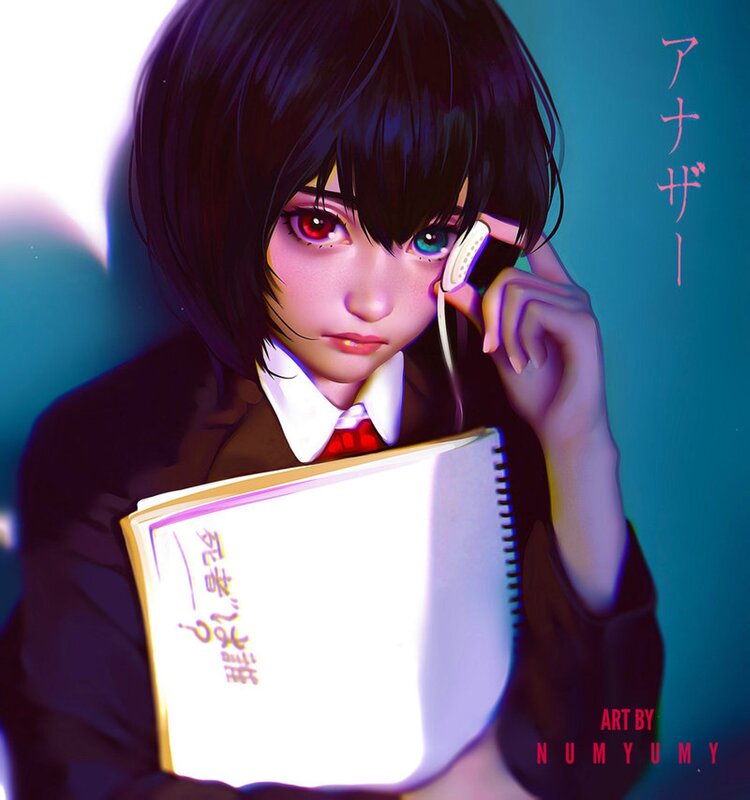 Anime Girl with Notebook — Blue
