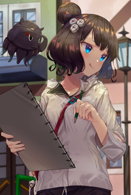 Anime Girl with Notebook — White