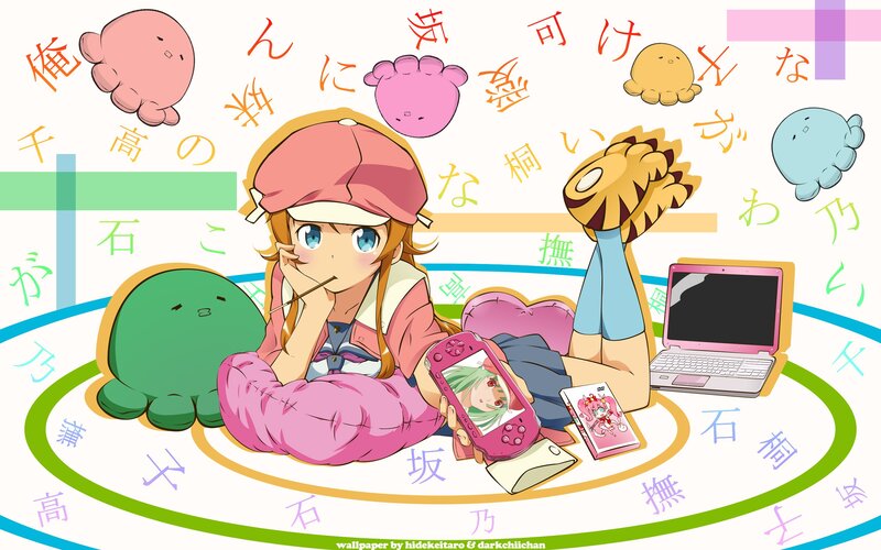 Anime Girl with Octopus — Pink, Playful