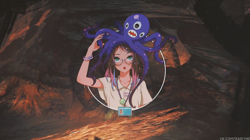 Anime Girl with Octopus — Purple, Dramatic