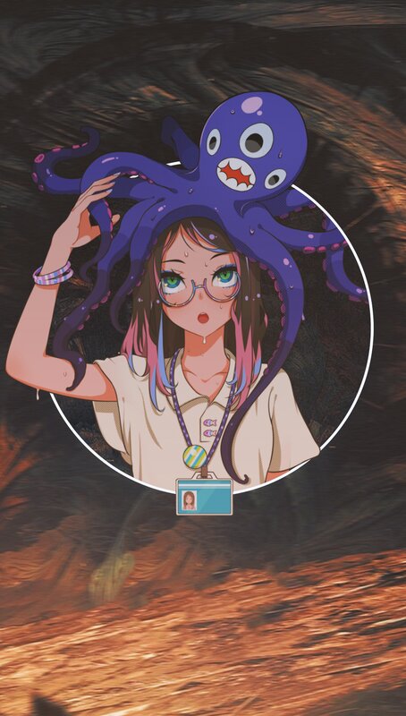 Anime Girl with Octopus — Purple