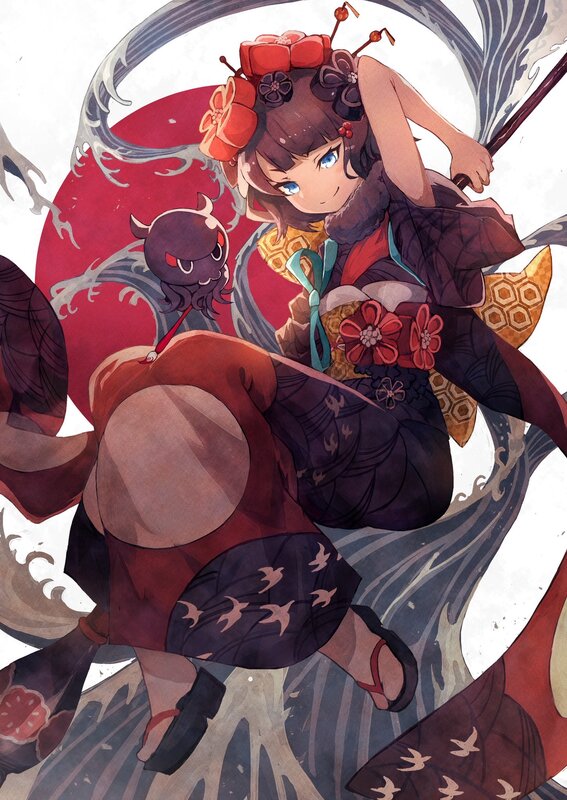 Anime Girl with Octopus — Red