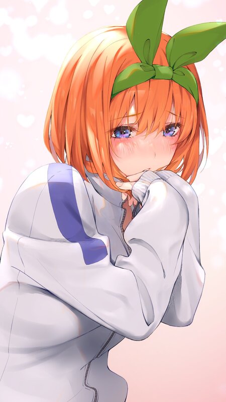Anime Girl with Orange Hair — Calm, Green Bow