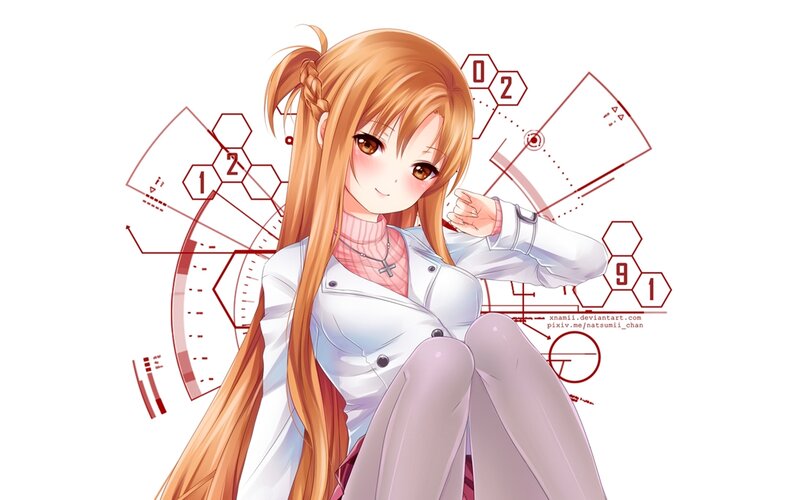Anime Girl with Orange Hair — Calm, Holographic Interface
