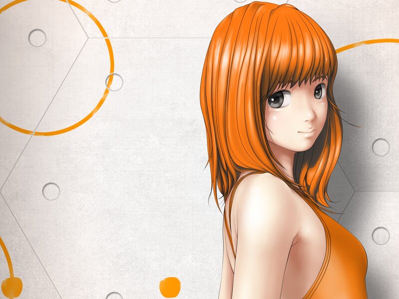 Anime Girl with Orange Hair — Calm, Orange Circles