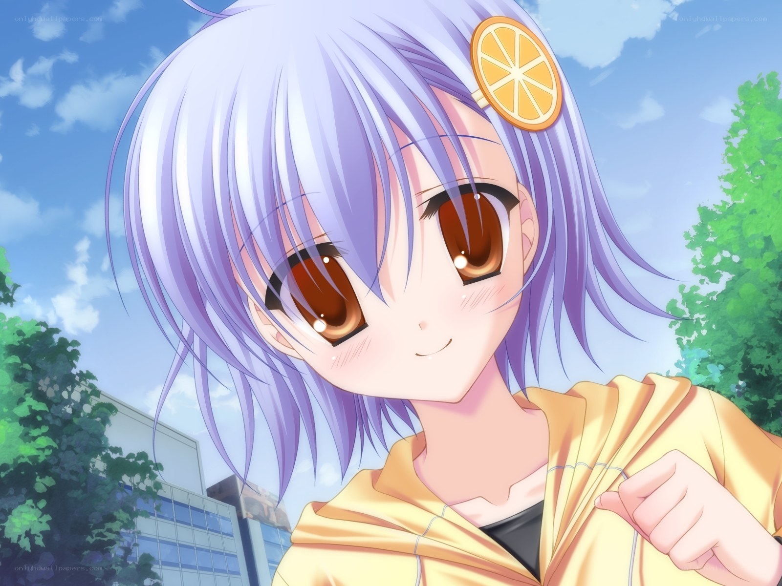 anime girl with orange hair clip