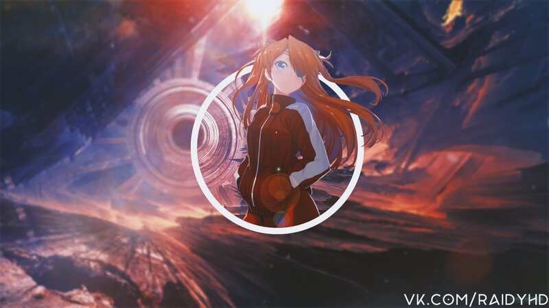 Anime Girl with Orange Hair — Dramatic, Sunset, Circular Frame