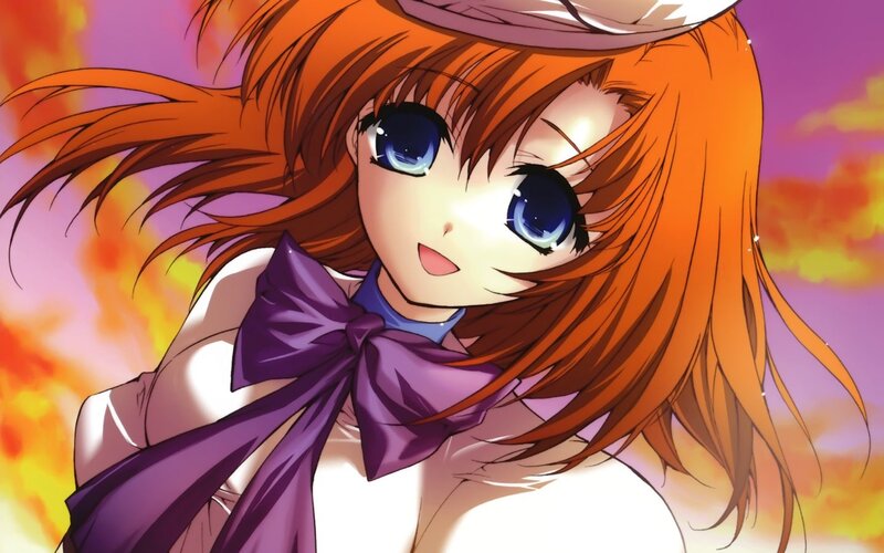 Anime Girl with Orange Hair — Dramatic, Sunset, Hat