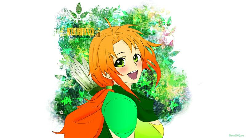 Anime Girl with Orange Hair — Green, Cheerful