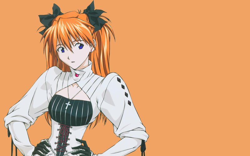 Anime Girl with Orange Hair — Neutral, Black Bows