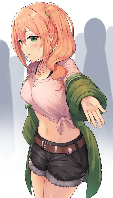 Anime Girl with Orange Hair — Neutral, Green Eyes