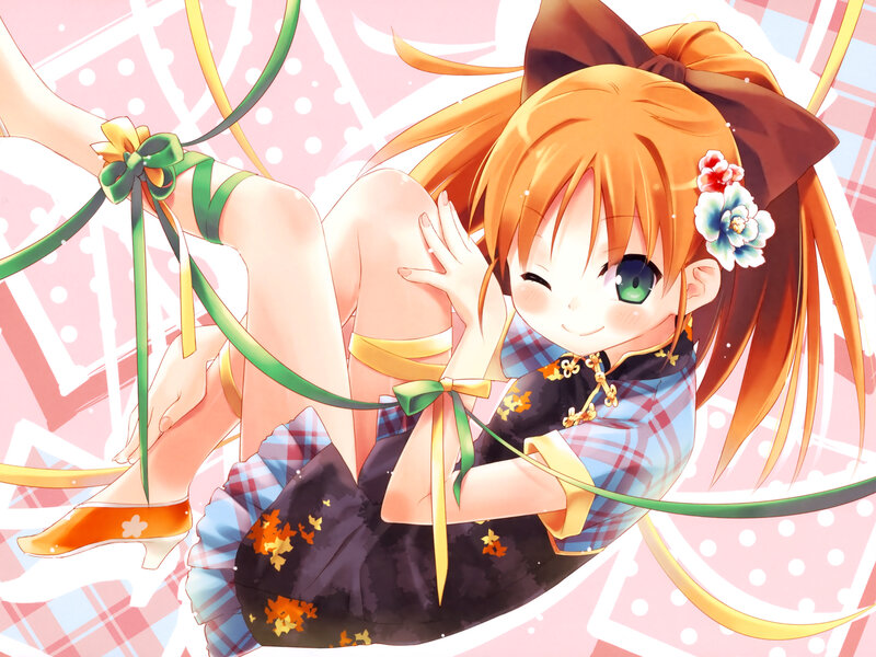 Anime Girl with Orange Hair — Pink, Playful