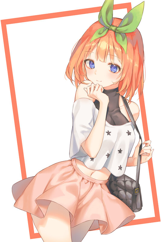 Anime Girl with Orange Hair — Playful, Green Bow