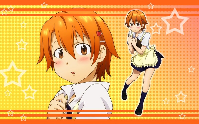 Anime Girl with Orange Hair — Playful, School Uniform, Star Pattern