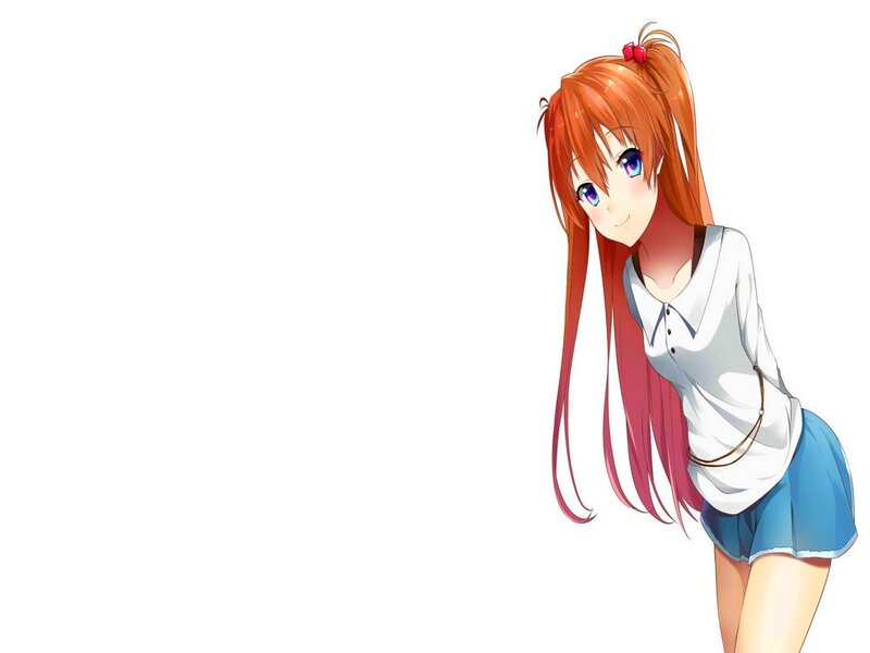 Anime Girl with Orange Hair — Playful, White Shirt
