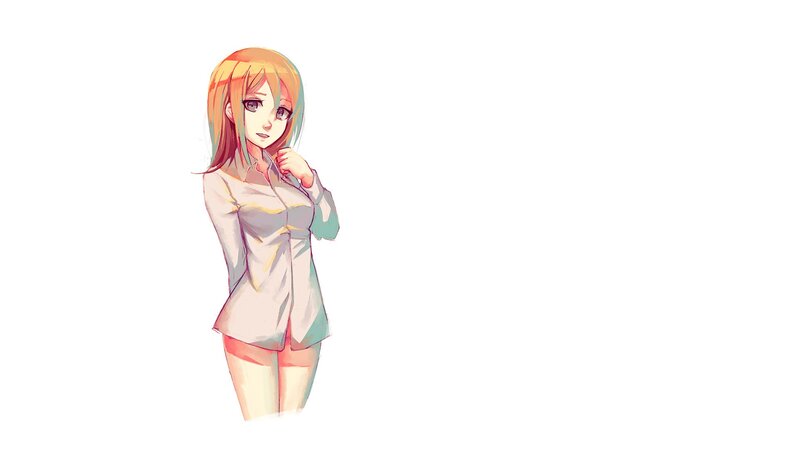 Anime Girl with Orange Hair — White, Neutral, Digital Art