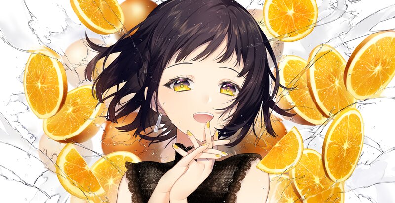 Anime Girl with Oranges — Orange, Playful