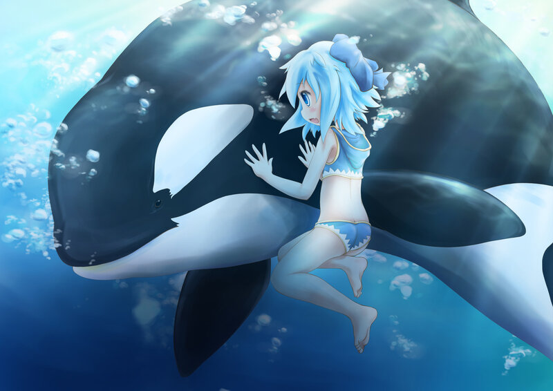 Anime Girl with Orca — Blue