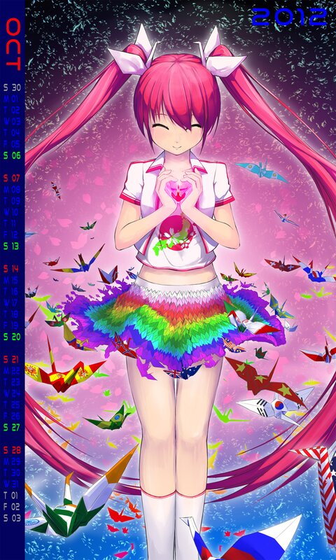 Anime girl with origami cranes