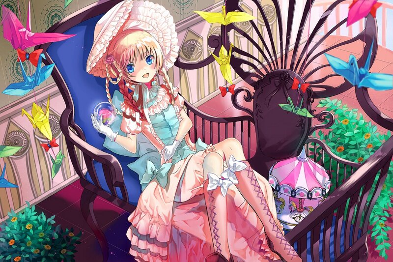 Anime girl with origami cranes