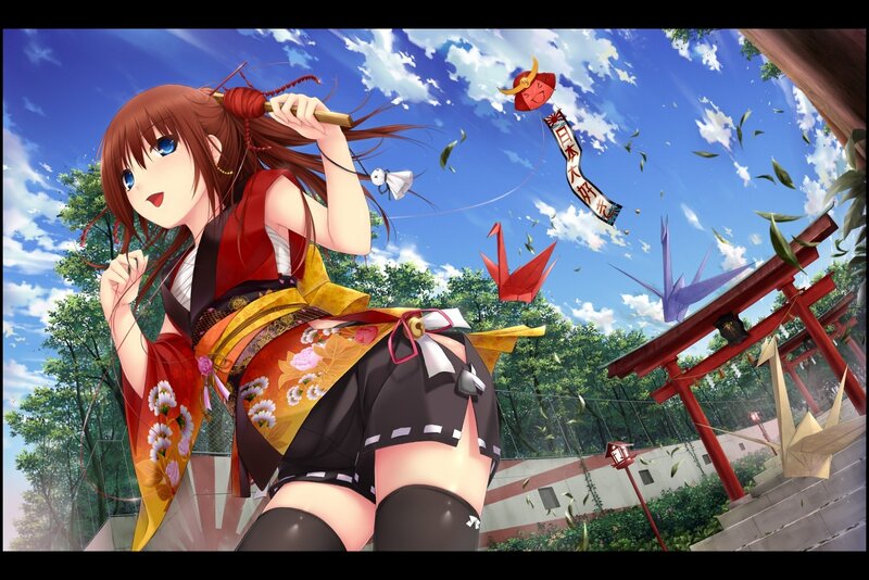 Anime girl with origami cranes