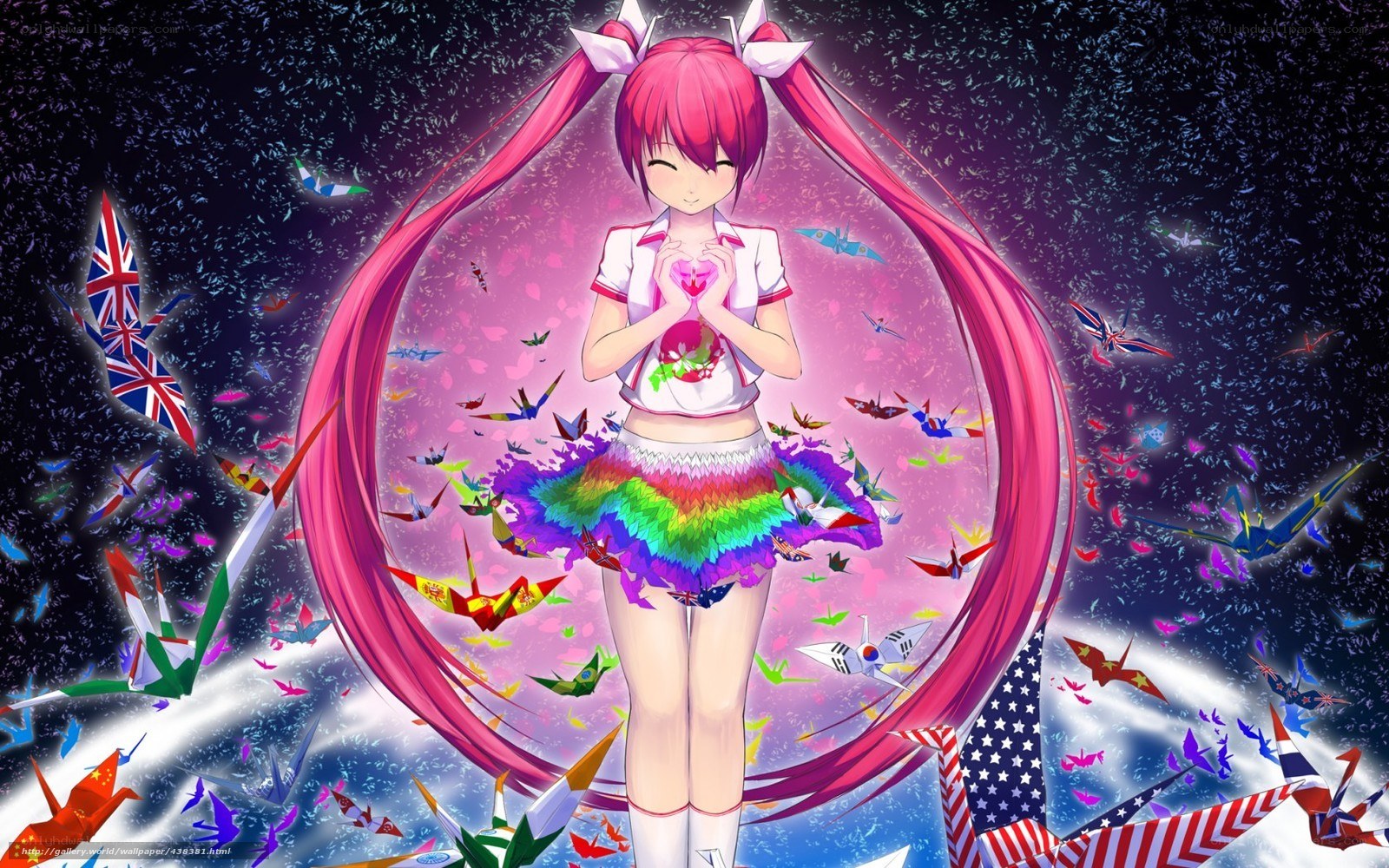 Anime girl with origami cranes