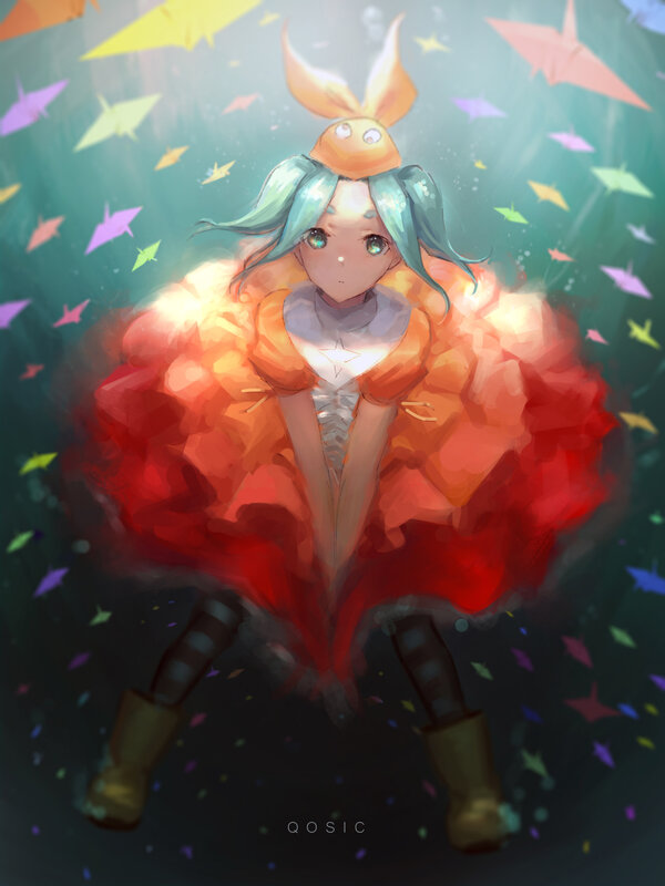 Anime Girl with Origami — Red, Dreamy