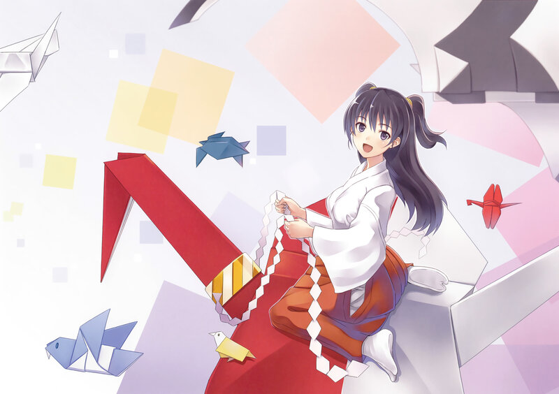 Anime Girl with Origami — White, Playful