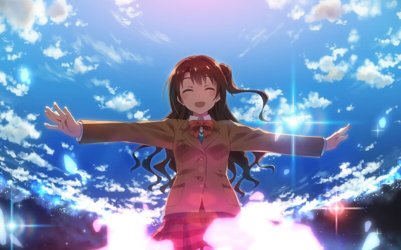 Anime Girl with Outstretched Arms — Blue