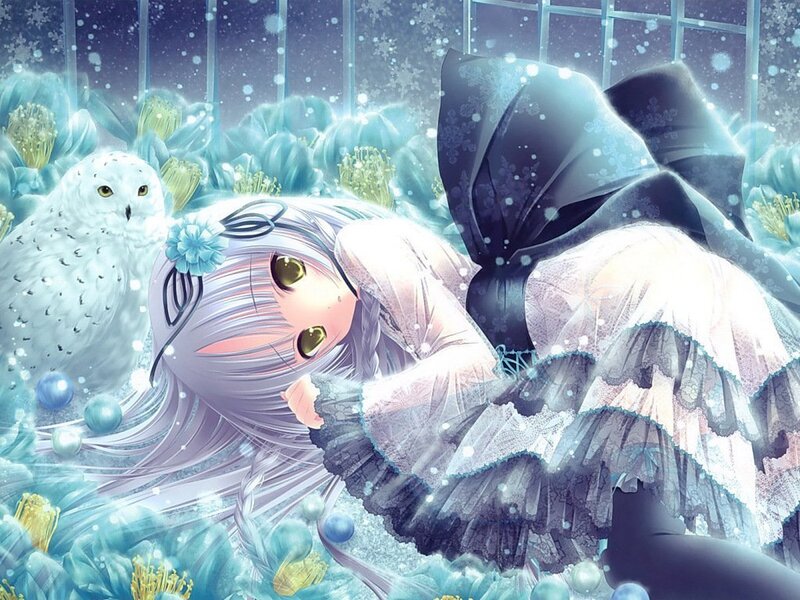 Anime Girl with Owl — Blue