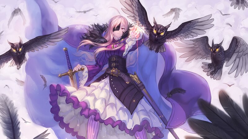Anime girl with owls and sword
