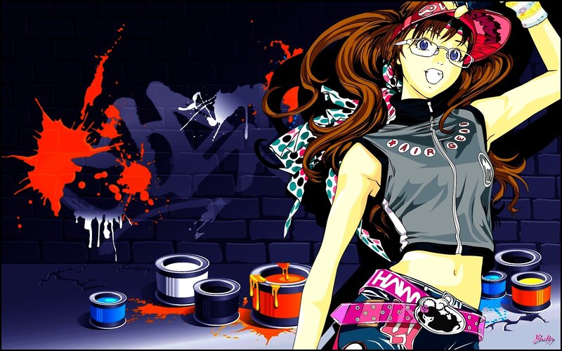 anime girl with paint cans