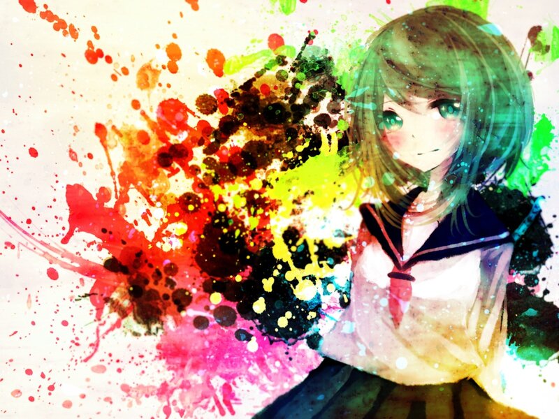 anime girl with paint splatters